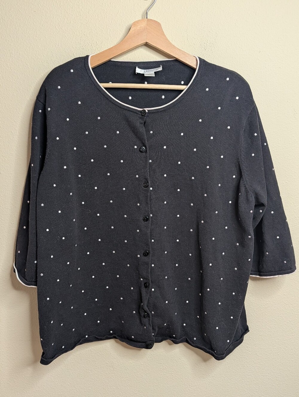CJ Banks by Christopher & Banks Polka Dot Cardigan Button Front 3X Black White